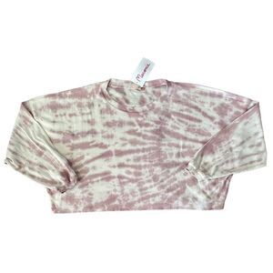 Maronie x Revolve Pink and White Tie Dye Cropped Oversized Sweatshirt SZ S BNWT
